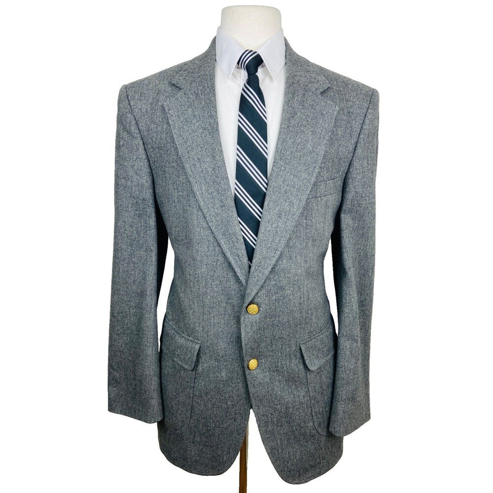 VINTAGE WOODMERE Mens 42L Gold Button 100% Wool Blazer Sport Coat Suit Jacket